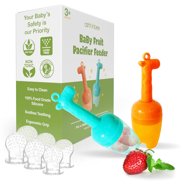 Giraffe Baby Fruit Pacifier Feeder 2 Pack - Perfect for Introducing Solid Foods 6-12 Months - Ashtonbee