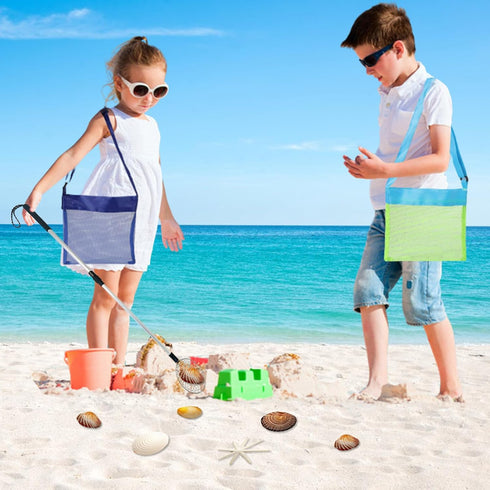 Hlimior 6Pcs Beach Sand Sifter, Adjustable Shark Teeth Sifter Shell Shovel Rock Scooper with Shell Collecting Bag