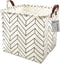 Square Canvas Toy Storage Bins with Handle - Collapsible Organizer for Nursery, Kid's Toy & Laundry (White-Geometric)