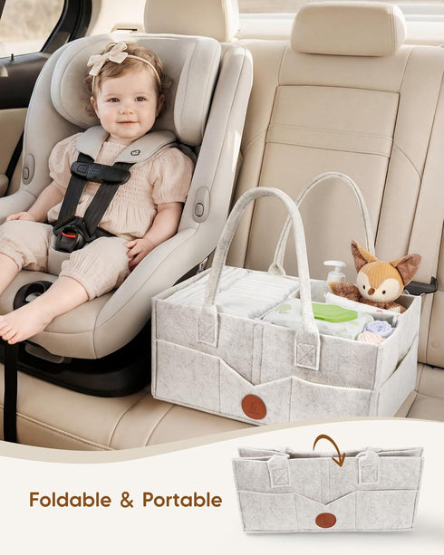 15" 9" 7" Maliton Baby Diaper Caddy, Nursery Storage Bin & Car Organizer with Handle, Large Felt Bag for Newborn