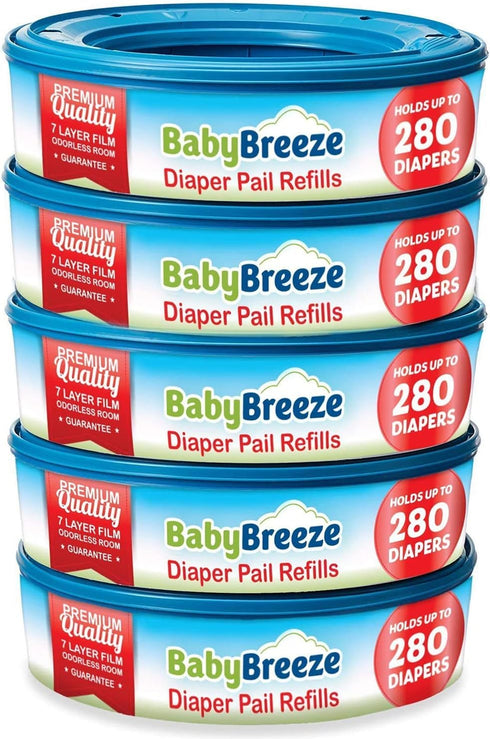BabyBreeze Diaper Pail Refill Bags, Compatible with Playtex Diaper Genie Pails, Odor Absorbing Disposal Bags - 1400
