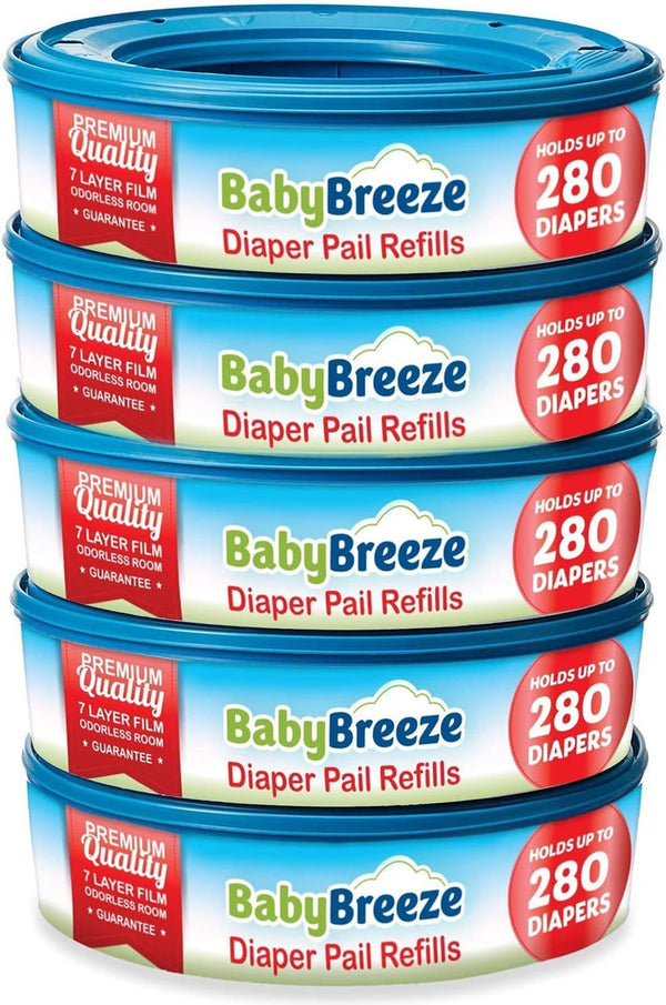 BabyBreeze Diaper Pail Refill Bags, Compatible with Playtex Diaper Genie Pails, Odor Absorbing Disposal Bags - 1400