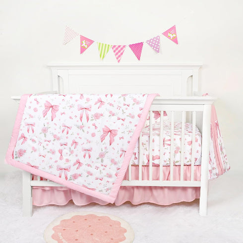Floral Crib Bedding Set for Girls, 4 Pieces Pink Baby Nursery Bedding
