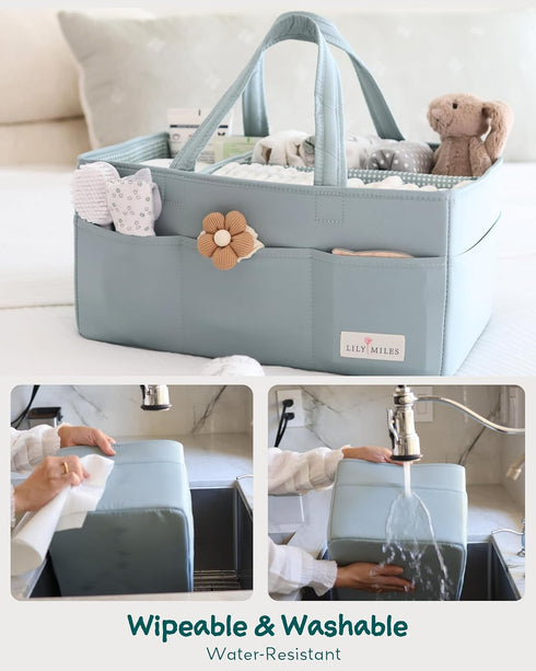 8 Lily Miles Baby Diaper Caddy Organizer, Wipeable Diaper Organizer Basket with Pockets for Newborn Essentials, Nursery