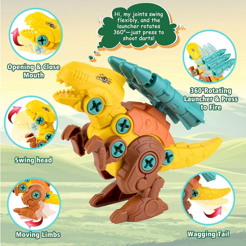 BETLYS 3 4 5 6 7 8 Dinosaur Toys for Year Old Boys, Take Apart Dinosaur Toys for Kids STEM Educational Construction