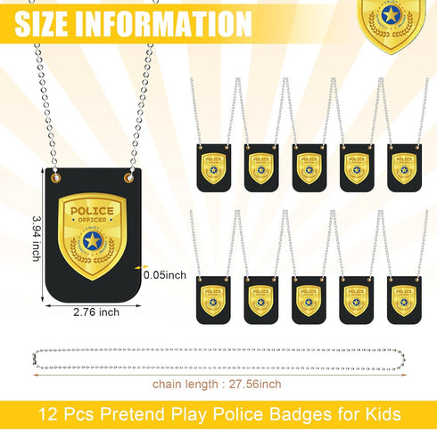 12 Pcs Pretend Play Police Badges for Kids - Officer Badge Detective Badge Cop Badge