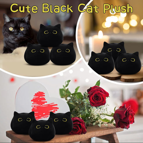 Black Cat Plush, 3Pcs Cute Mini Stuffed Animal for Home Decoration, Soft Cat Plush Birthday Gift for Kids Boys Girls