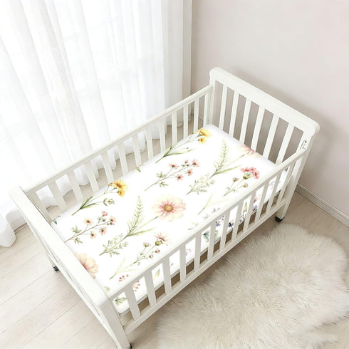 CZXW 52" 28" Botanical Floral Pattern Crib Sheets Fitted x Natural Cotton Soft & Breathable for Baby Crib Mattress