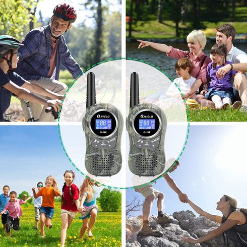 QNIGLO Kids Camping Walkie Talkies, Rechargeable Camo for Outdoor Adventure Game, Hiking, Army Police Toys for Ages 3-12