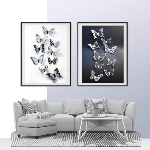 Butterfly Wall Stickers Decal - 36 PCS 3D Black and White Butterfly Stickers with Adhesive for Baby Kids Bedroom