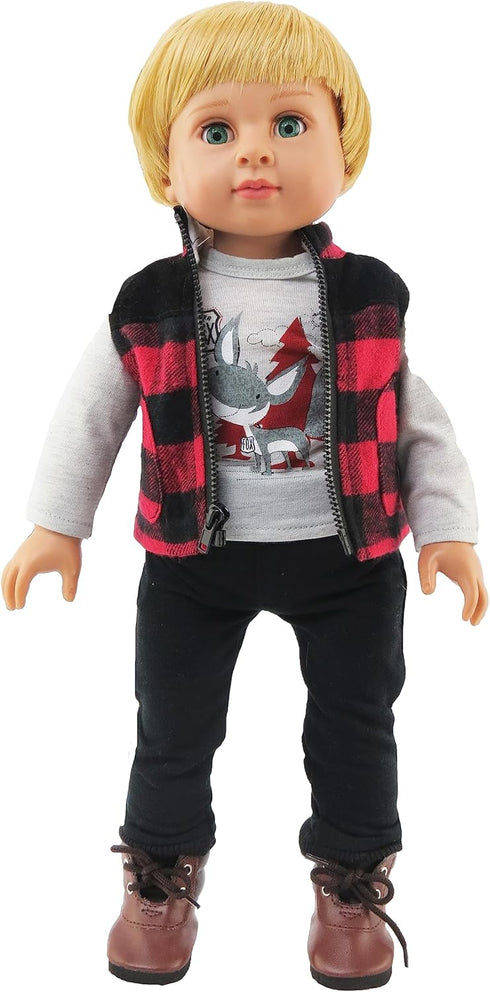 American Fashion World Boy’s Outdoorsy 3 Piece Vest and Pants Set - for 18-Inch Dolls, Premium Quality