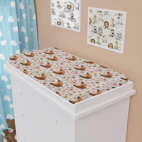 Vintage Hens Chicken Boho Floral Changing Pad Cover, Soft Stretchy Snug Fitted Baby Diaper Changing Mat Sheets 32''x16''