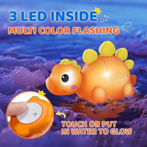1-3, 2-4, 1 2 6 Packs Light Up Bath Toys for Kids Ages Dinosaurs Water-Activated Toys, Bathtub Toys for Toddlers Pool