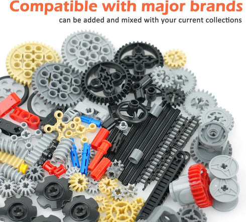 Set Technical Parts Pieces Building Accessories, Gears Pins Connectors Wheels Axles Racks Differentials, Engine Kits
