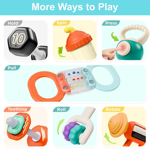 Set, 3-6-12 5 7 8 9 10 Girl-7PCS iPlay, iLearn Baby First Gym Rattle Infant Dumbbell Weights Teething Rattles Month