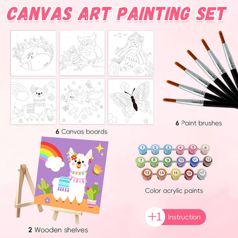 6 6 17 2 8-12 goldentime Kids Paint by Number Kits Including Pre-Drawn Canvas for Painting, Brushes Paints and Easels