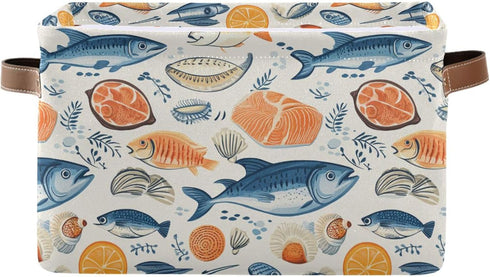 CWUPZAY Salmon Tuna Storage Basket Canvas Fabric Collapsible Storage Bins Box Organizer Waterproof