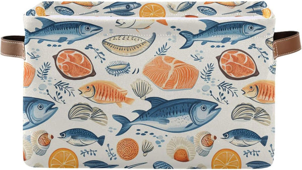 CWUPZAY Salmon Tuna Storage Basket Canvas Fabric Collapsible Storage Bins Box Organizer Waterproof