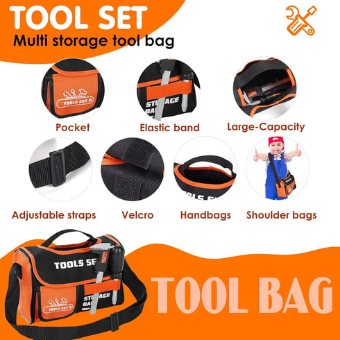 Set- 48PCS Set 3+ Kids Tool Toddler Tool Toys with Electronic Toy Drill, Tool Bag&Tool Belt&Tape Measure, Pretend Play