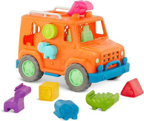 Battat Wonder Wheels Shape Sorter Toy Truck, 9Pc Developmental Toy for Kids, Animal & Fruit Shapes, Recyclable Materials