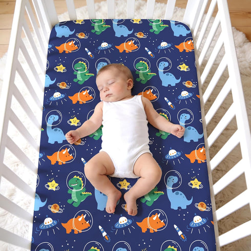 52x28 Inch JISEN Baby Crib Sheets Soft Breathable Space Dinosaurs Fitted Crib Sheets for Standard Crib and Toddler