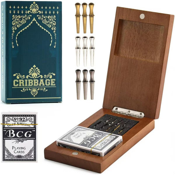 Wooden Cribbage Board Game Set, Travel Cribbage Board with Storage and Collapsible,
