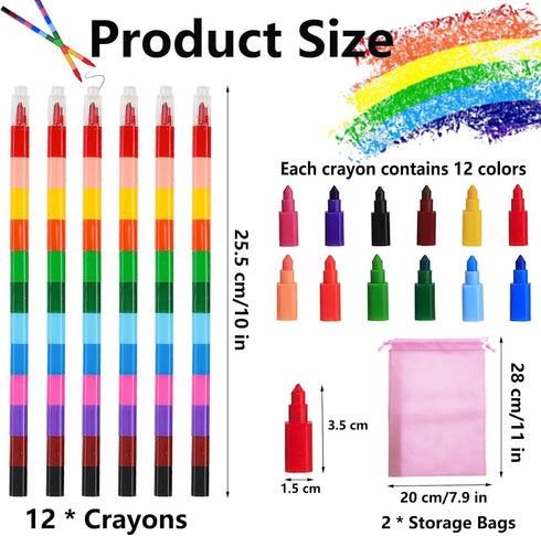 12 Pieces Stacking Crayons Buildable Crayons,DIY Rainbow Pencils Stackable Crayons for Kids,Stackable Buildable Crayons Colorful Crayon Party Favors for Office School Supplies,12 Colors by ailixinda