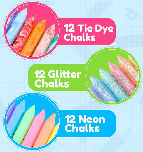 36 PCS Sidewalk Chalk for Kids, 18 Colors Nontoxic Washable Bulk for Outdoor Painting on Chalkboard