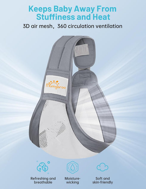 3D 33 lbs, Baby Sling Carrier, Cotton and Breathable Mesh, Ergonomically Adjustable Baby Carrier Newborn to Toddler