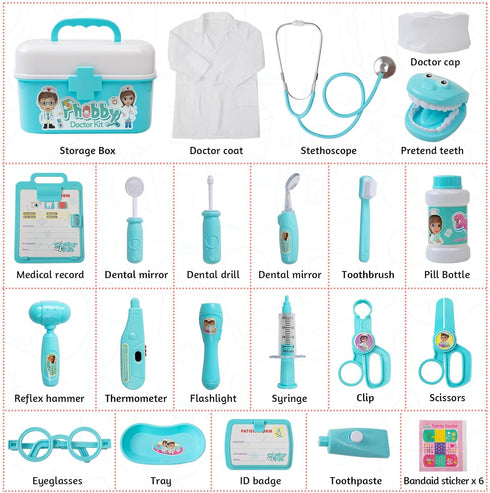 27 3 4 5 6 7 8 Phobby Durable Doctor Kit for Kids, Pcs Deluxe Pretend Play Medical Kit Toy with Real Stethoscope