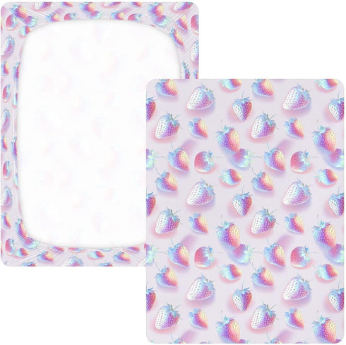 miaozhen 1 Pack 52x28 Cotton Crib Sheets for Baby Boys Girls Soft Stretchy Hologram Strawberry Silver Crib Mattress