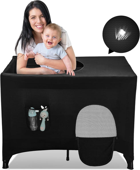 Poudee Pack n Play Blackout Cover Travel Crib Blackout Cover Breathable Blackout