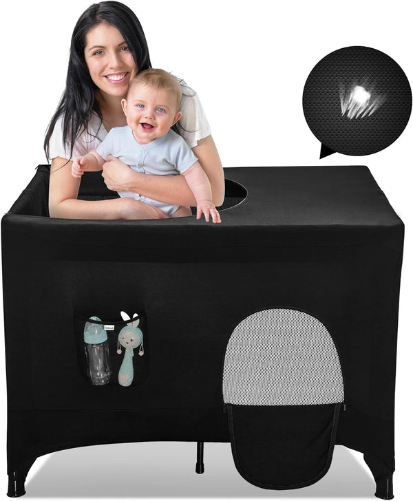 Poudee Pack n Play Blackout Cover Travel Crib Blackout Cover Breathable Blackout