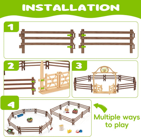 36PCS Playset Wheelbarrow, 3+ Farm Toys for Kids, Realistic Horse Stable with Fence & Gate, Mini Hay Bales, Kids