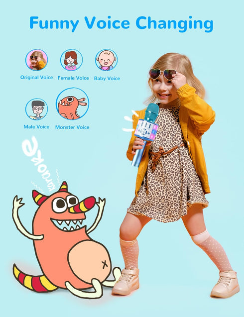 Amazmic Kids Karaoke Microphone Machine, Bluetooth Microphone with LED Light, Birthday Gift for Girls Boys 3-12 Years