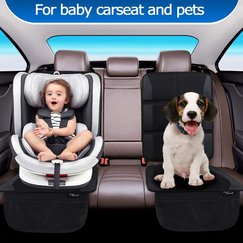 Car Seat Protector, 2 Pack Large Protectors for Child Baby Car Seat with Organizer Pockets, Thick Padding Waterproof