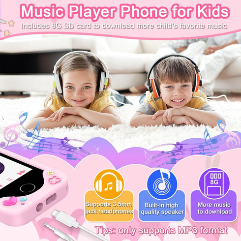 Kids Smart Phone for Girls, 2.8" Touchscreen Learning Toy with Dual Camera, Music Player, 8G SD Card (Pink)