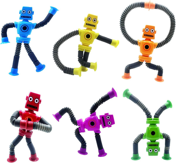 WUCLUD 6PCS Telescopic Suction Cup Robot Toy,pop Tubes,Toddler Travel Toys,Toddler Sensory Toys,figette Toys,Fidget