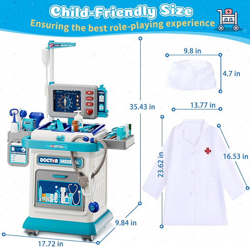 3-5, Set 3 4 5, Doctor Kit for Toddlers Pretend Doctors Play with Cart, Costume and Stethoscope for Kids Aged Role Play