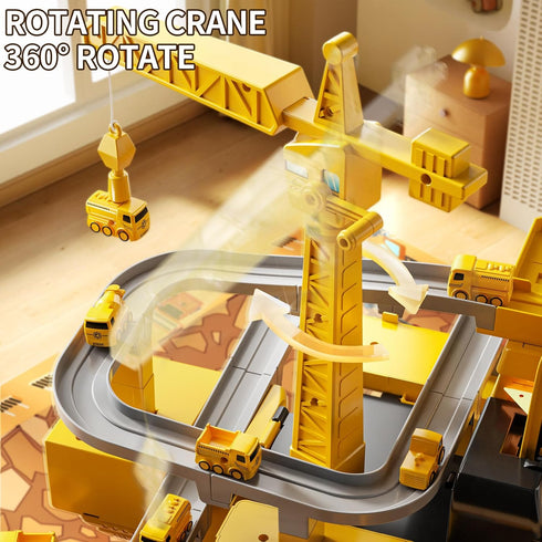 3-5 3 4 5 6 Construction Excavator Toys for Boys Year Old - Engineering Digger Race Tracks with Excavator Crane, Car