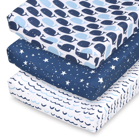 The Peanutshell Nautical Whale Changing Pad Covers for Boys or Girls, Unisex 3 Pack