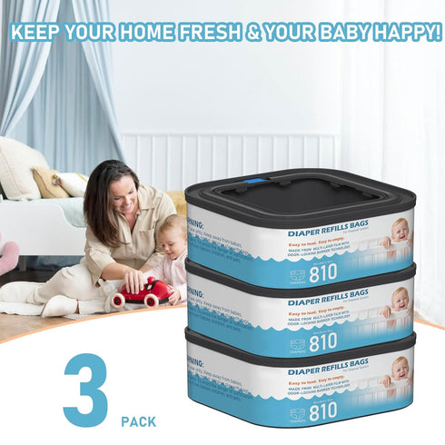 Fununcat 810 Pack 3 Jumbo Square Refills Disposal Bags Refill Compatible with Diaper Genie Classic, Compact and Select
