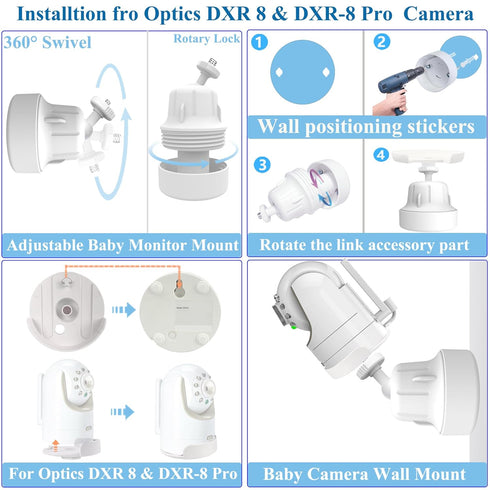 Derebir DXR-8 DXR-8 1/4" Adjustable Baby Camera Monitor Wall Mount Stand Holder Compatible with Infant Optics and Pro
