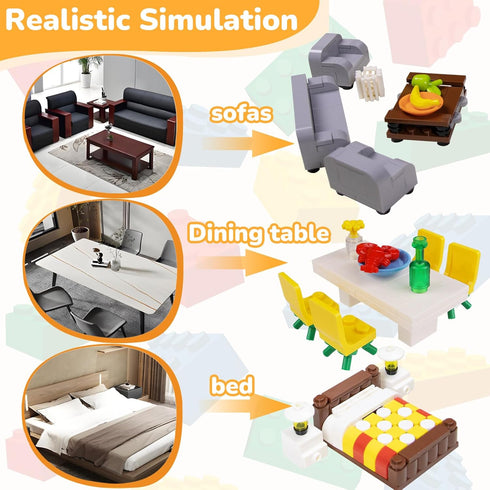 Building Block Furniture, Includes Items Such as a Bed, TV, Bookshelf, Kitchen cabinets, It Serves as Furniture