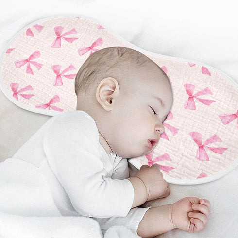 Burbuja 4 Pack Pink Bow Muslin Baby Burp Cloths, Soft & Absorbent Cotton Burping Rags for Newborn Boys & Girls