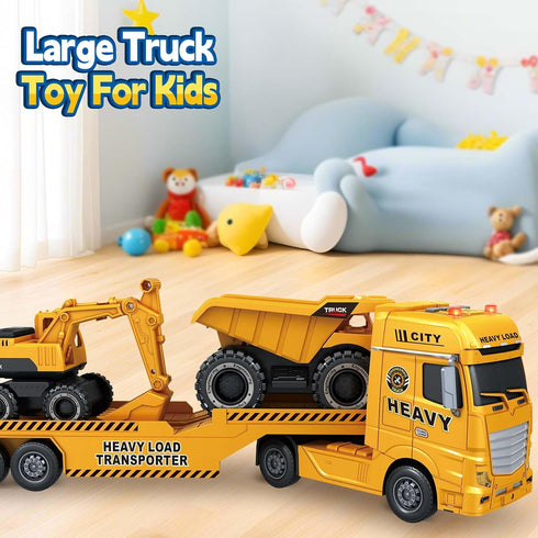 3 4 5 6 25" Truck,3 1 3 4 5 6 SpringFlower Toddler Boy Toys, Construction Carrier Toy with Excavator and Dump in Truck