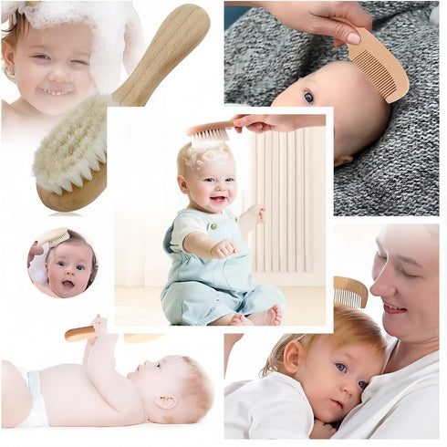 BMVDDFF Set, Set(Wool Personalized Engraved Baby Hair Brush Baby Shower Gift, Wooden Hair Comb, Custom Newborn Name