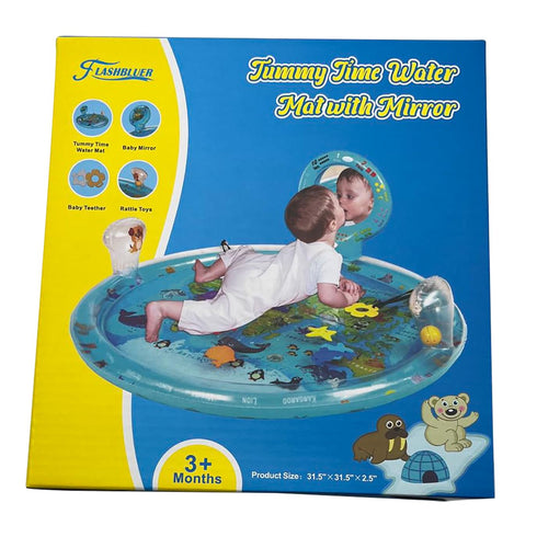 Tummy 31.5"31.5" 3-12 Time Mat Extra Large for Months Baby, Inflatable Water Playmat with Mirror, Teethers, Rattles