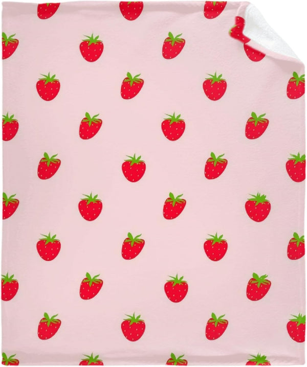 Pink Strawberry Baby Blanket, Super Soft Swaddle for Boys Girls, Cozy Receiving Blanket Stroller Throw 40" x 30"