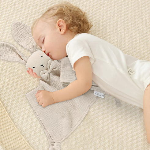 LAWKUL Baby Lovey Organic Cotton Muslin Soft Security Blankets Comfy Lovie for Infant Boy Girls Unisex Bunny Khaki by LAWKUL